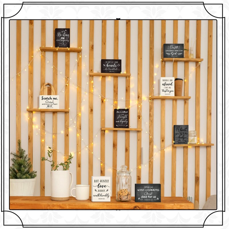 Purpeak 9 Pcs Bible Verse Mini Wood Signs Wooden Religious