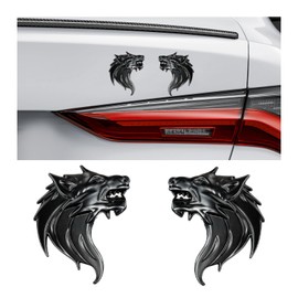 SHMZK 2 PCS 3D Wolf Head Metal Emblem, Car Side Fender Rear Wolf Head Emblem Badge Self Adhesive Stickers, Pair Metal Badge Decal for Car Motorcycles Truck SUV, Black
