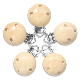Anemeeoke 50Piece Natural Beech Wood Pacifier Suspender Clips, for Teething Grasping Toy, Charm DIY Pacifier Clips Holder Accessories, Wood Pacifier Clip Holder