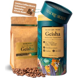Colombian Geisha Coffee Whole Bean Medium Roast Arabica Gourmet Fresh Single Origin Premium Low Acid Exotic Notes Rich Aroma Smooth Flavor Quality High Altitude Giftable Pack Freshness Lock 8.8oz 250g