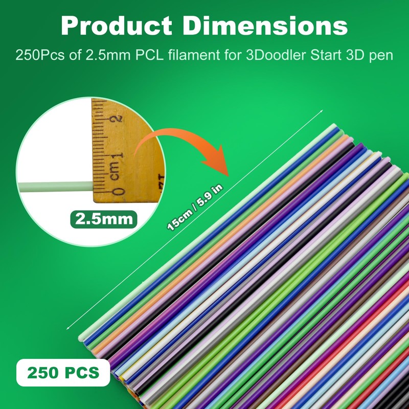 25 Colors 250PCS 3D Pen Filament Refill for 3doodler Start