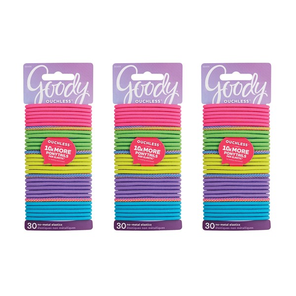 Goody Ouchless Women's Braided Elastics, Medium Hair, Neon, 30 Count (Pack of 3)