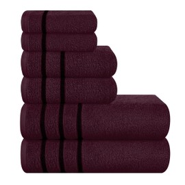 MyOwn Ultra Soft 6 Pack Cotton Towel Set, Contains 2 Bath Towels 28x55 inch, 2 Hand Towels 16x24 inch & 2 Wash Coths 12x12 inch, Ideal Everyday use, Compact & Lightweight - Burgundy, 71643