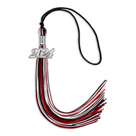 Endea Graduation Mixed Triple Color Tassel with Silver Date Drop (Black/Red/White, 2024)