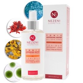 Nezeni Defending Water Gesichtswasser, 200 ml, 8 Wirkprinzipien, Hyaluronsäure, Hamamelis-Extrakt und Mikroalgenextrakte, vegan, für alle Hauttypen