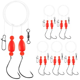 Alwonder 5-Pack Pompano Rigs Surf Fishing Rigs with Snell Floats Saltwater Live Bait Rig, Swivels Duo Lock Snaps Circle Wide Gap Kahle Hooks Rig for Beach Surf Casting Pier Jetty Fishing Red