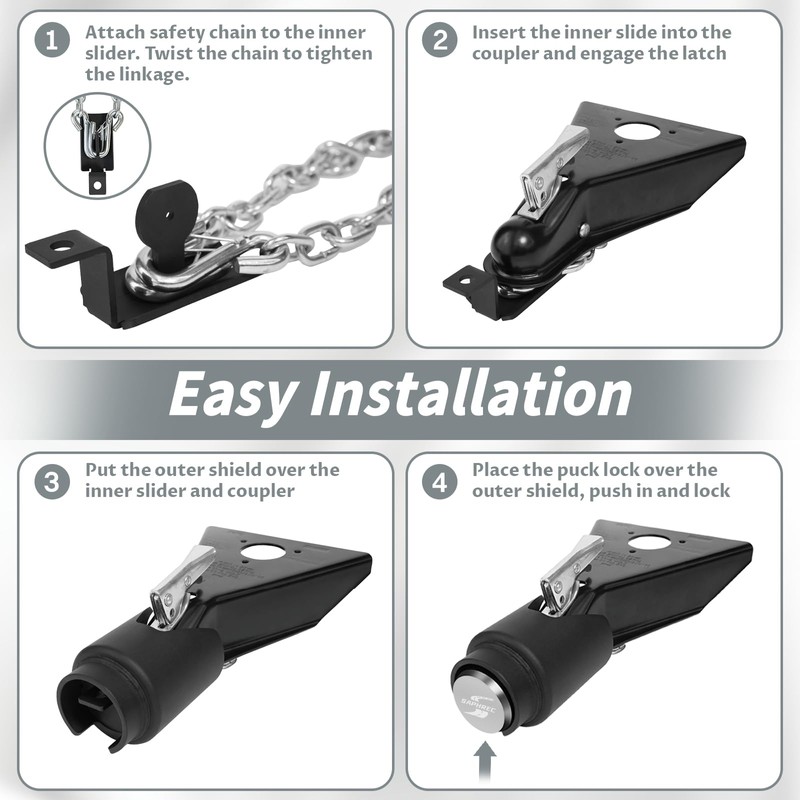 SaphRec Upgraded Trailer Lock, Fits 2 Inch Coupler Heavy Duty
