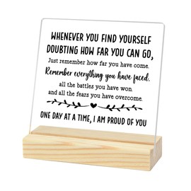 Sobriety Gifts for Men Women Sober Gifts Proud of You Gifts Addiction Recovery Gifts Alcoholics Anonymous Gifts Motivational Acrylic Desk Decor Sign with Wood Stand 4 X 4 Inch