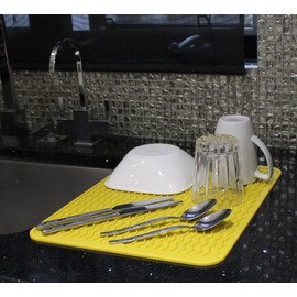 Dependable Industries Silicone Drying Mat, 16"x12" - Grooved Design, Heat-Resistant, Non-Slip, BPA-Free - For Dishes, Cutlery, Pots, Pans (Yellow)