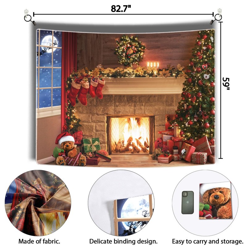 Christmas Fireplace Backdrop, Fireplace Banner Background Winter Xmas Holiday Photography