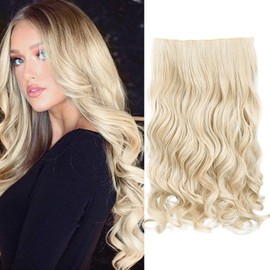 REECHO 20" 1-Pack 3/4 Full Head Curly Wave Clips in on Synthetic Hair Extensions HE008 Hairpieces for Women 5 Clips 4.5 Oz per Piece - Light Blonde