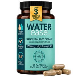 WATEREASE Dandelion Root Extract 1600mg (4:1) – Water Retention Tablets High Strength Fluid Balance Supplement –90 Vegan Plant-Based Capsules