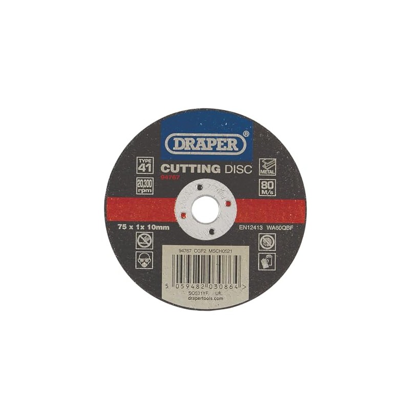 Draper 94767 Metal Cutting Disc, 75 x 1 x 10mm