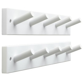 SKOLOO Wooden Wall Mounted Coat Rack,16'' Hole to Hole, 5 Pegs Bamboo Wall Hook for Hanging Clothes Robes Towels Hats,White