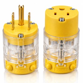 Suplevel Lighted Extension Cord Replacement Ends 1 Set, 15 Amp 125 Volt NEMA 5-15 Heavy Duty Plug and Connector Set, Industrial Grade 3-Prong Straight Blade Grounding Type, 2P 3W UL Listed
