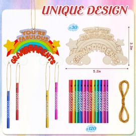 Jetec 30 Pcs Grandparents Gifts Bulk Rainbow Wind Chime Craft Kits Grandparents Day Appreciation Gifts DIY Coloring Art Ornaments Wooden Arts and Crafts for Grandparent Week Fun Activities