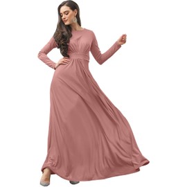 KOH KOH Womens Long Full Sleeve Sleeves Flowy Empire Waist Fall Winter Modest Formal Floor Length Abaya Muslim Bridesmaid Bridal Gown Gowns Maxi Dress Dresses, Cinnamon Rose Pink M 8-10