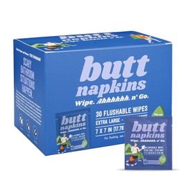 Butt Napkins - Water-Based Flushable Wipes, Individually Wrapped, For On-The-Go & Travel, Running, Camping, Festivals. Unscented & Hypoallergenic, Adult Sized (Camping, 30 Count (Pack of 1))