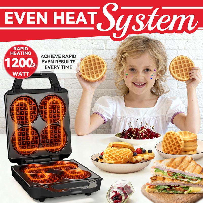 SugarWhisk 2 in 1 Mini Waffle Maker with Removable Plates,