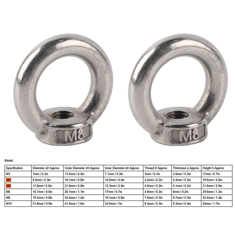 10Pcs Lifting Eye Nut Stainless Steel Ring Shape Fastener Tools