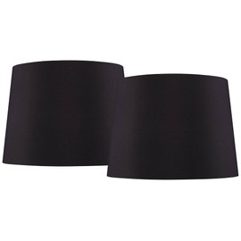 Set of 2 Black Faux Silk Medium Drum Lamp Shades 11" Top x 13" Bottom x 9.5" Slant x 9.5" High (Spider) Replacement with Harp and Finial