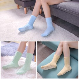 MQELONG Non Slip Hospital Socks with Grips for Women Winter Warm Cozy Fuzzy Slipper Soft Fluffy Sleep Socks (5 Pairs Mix Rainbow)