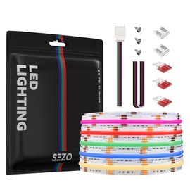 SEZO RGBW COB LED Strip Light FCOB RGB+Cool White 6000K 12mm Width 896LEDs/m 16.4FT DC24V Flexible High Density Uniform Color Changing RGBCW Light Strips Tape for Home DIY Decoration Party