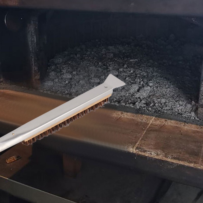 Pizza Oven Brush with Scraper Detachable Wooden Handle Coconut Fiber