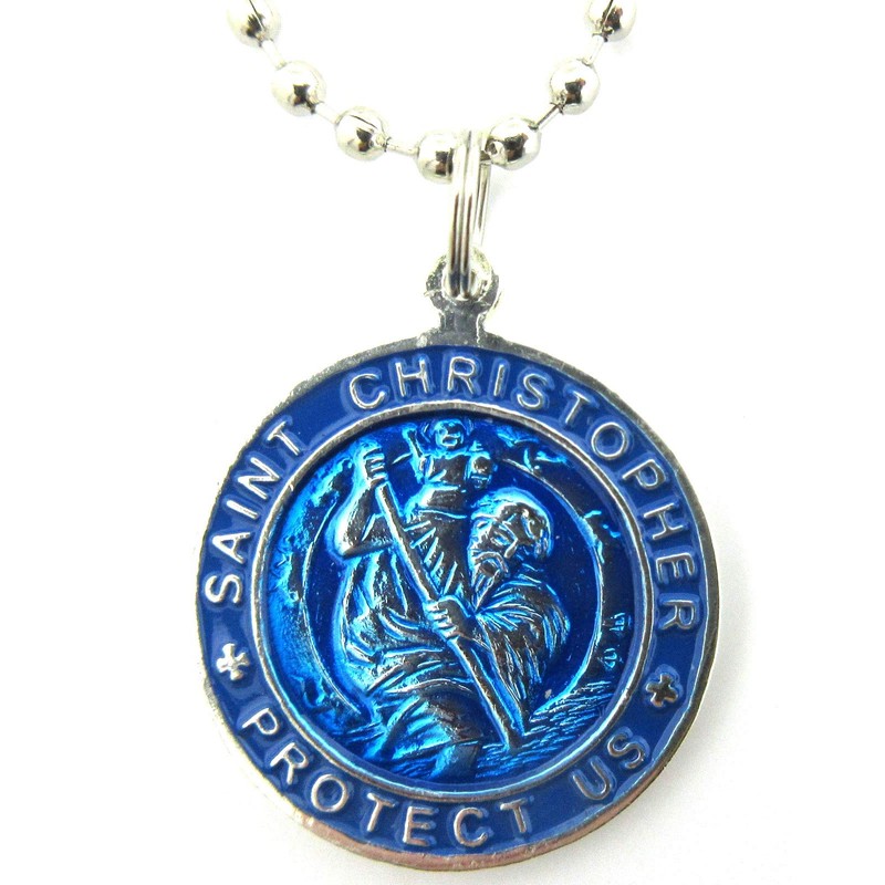 St. Christopher Large Surf Medal Necklace Pendant, Protector of Travel