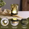 Eywamage Battery Operated Glass Table Lamp, Boho Green Ferns Leaves