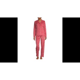 Adonna Fleece Pant Pajama Set Sz XS Red White Print Long Sleeve Button Pocket