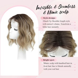 MORICHY Short Wavy Hair Topper for Women with Thinning Hair，10 Inch Synthetic Lightweight & Breathable Hairpiece with 6.5"x6.5" Base，Natural Look Volume Booster Hairpiece for Coverage