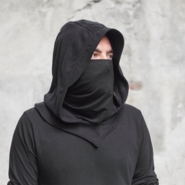 hero-s Hooded Balaclava with Hood Medieval with Veil Windproof Balaclava Breathable Face Cover Anti-Drop Hooded Coat Hooded Hat, black