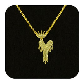 Hermosa Unisex Crown Letter Pendant Necklace 18K Gold Plated Zircon Jewelry with Twisted Chain, 17+2 Inch Adjustable, Gift for Women Men (Y- Crown golden)