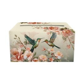 YUVAMAGIMO Hummingbird Pattern Tissue Box Cover Rectangle Portable PU Leather Tissue Box Cover with Bottom Strap Tissue Organizer Bathroom Countertop Powder Room Living Room Decor Gift for Friends
