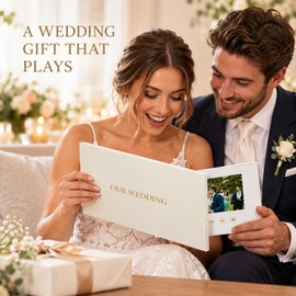 7 Inch Digital Wedding Video Album, Linen Hardcover Video Book with 4GB Memory, IPS Screen and Rechargeable Battery