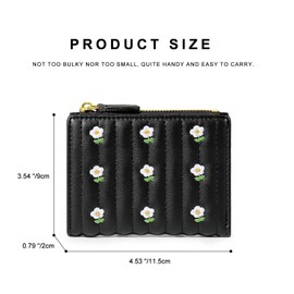 Mokoze Girls Wallet, Cute Wallet with Flower Pattern and ID Window Zipper Pocket Bifold Wallet for Travel, Shopping, Gift Giving and Daily Use (Black)