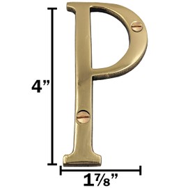 4-inch House Letter "P" with Mounting Screws, Polished Brass, Shiny Gold Color, Suitable for Mailbox, Home, Apartment, Hotel etc - SciencePurchase