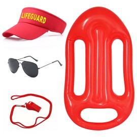 DAVBNM 4 Pieces Life Guard Costume Accessories, Include Inflatable Float Sun Visor Hat Whistle Sunglasses Lifeguard Kit for Adults Kids Fancy Dress Up Men Women Pool Party Cosplay