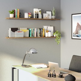 Wallniture Palm 60 inch Long, 10" Deep, 1" Thick Wood Floating Shelves for Bedroom, Wall Mounted Rustic Bookshelf, Wooden Shelf for Storage, Decor, Books, Plants, Burnt Finish