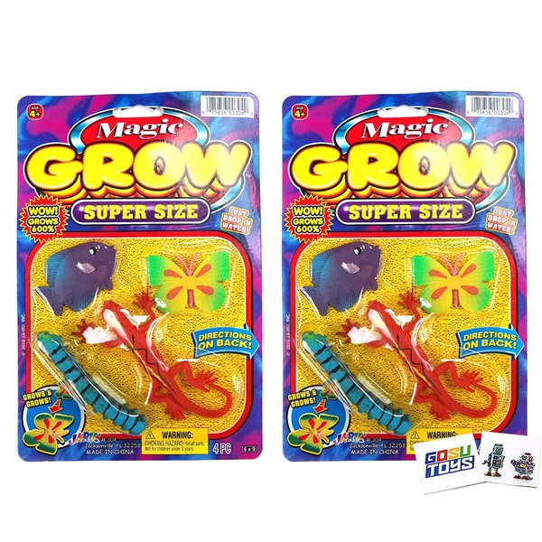 Magic Grow Super Size (2 Pack) Fish Butterfly Lizard Caterpiller and 2 GosuToys Stickers