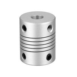 sourcing map 5 mm to 6 mm Aluminium Alloy Rod Flexible Coupling Motor Plug Connection L25 x D19 Silver