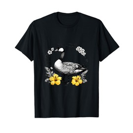 Hawaiian Nene Illustration With Yellow Hibiscus T-Shirt