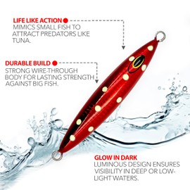 200g Tuna Jig Set - Red Polka Dot, 3 Pieces, Saltwater Jigging Lures for Deep Water & Offshore Fishing,Wire-Through Design 4-3/4"