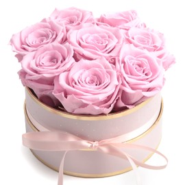 ROSEMARIE SCHULZ Heidelberg Rose Box Pink Round Infinity Roses - Flower Box 8 Real Roses Durable 3 Years Diameter 15 cm - Gift for Women (Pink-Pink)
