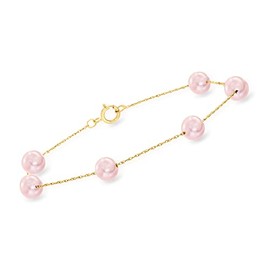 Ross-Simons 6-6.5mm Pink Cultured Pearl Station Bracelet in 14kt Yellow Gold. 8 inches