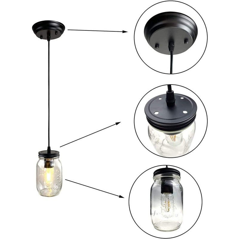 Classic Mason Jar Light Fixture, Clear Glass Hanging Lamp Adjustable