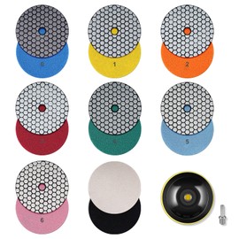 125 mm Dry Diamond Polishing Disc 9 Pieces Grits #50, #100, #200, #400, #800, #1500 and #3000 Polishing Wheels with M14 Support Plate for Granite Marble Artificial Stone Quartz for Angle Grinder