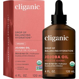 Cliganic Organic Jojoba Oil, 100% Pure (4oz) | Moisturizing for Face, Hair, Skin & Nails | Natural Cold Pressed Hexane Free | Base Carrier Oil (Packaging May Vary)