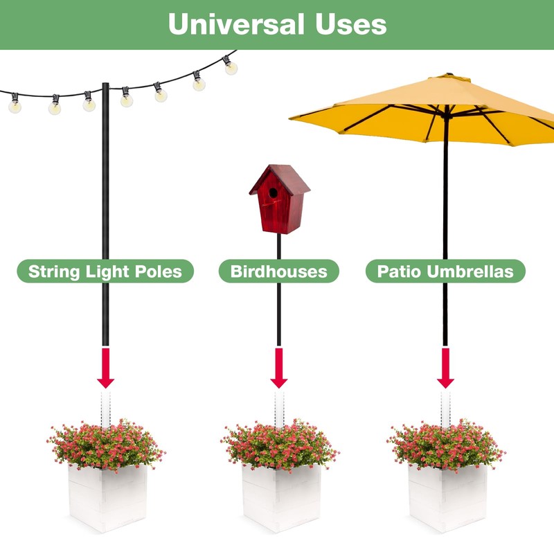 Large Decorative Wooden Planter with Universal Pole Support for String